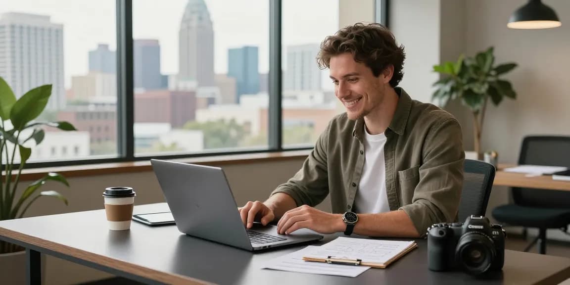 David Vepraskas Atlanta engaging in creative business activities in a bright office space.