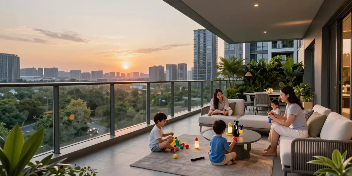 Dover Residences Price showcased in a luxurious family living space with stunning skyline views and modern decor.