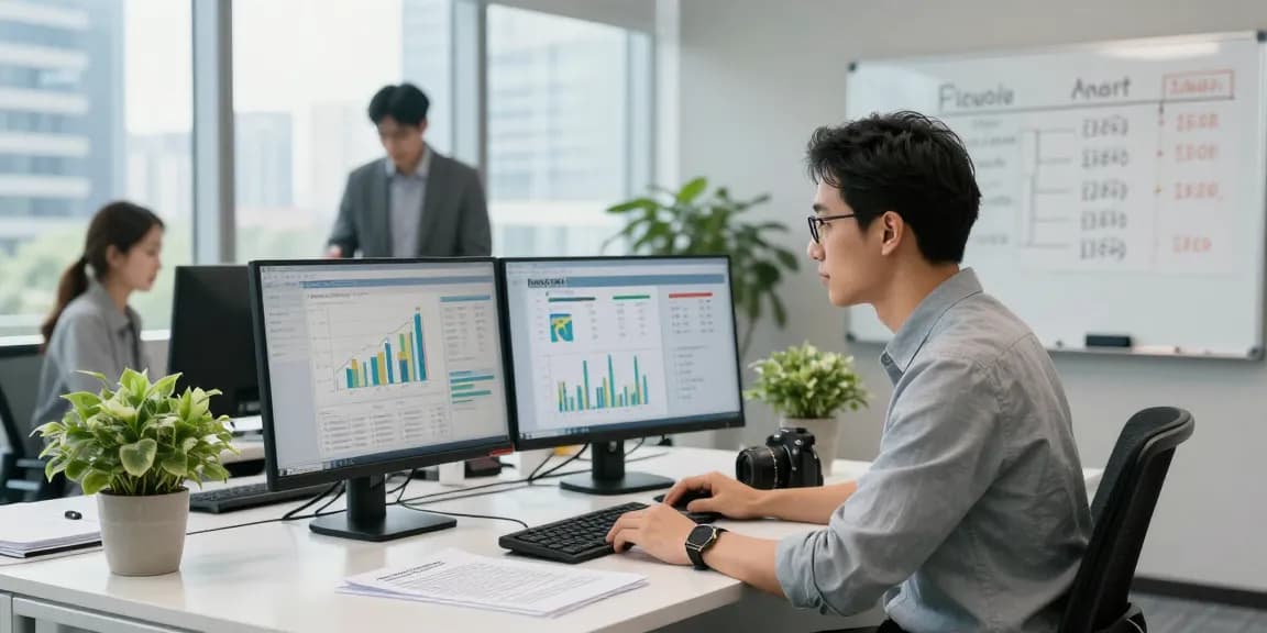Consultant comparing fixed business energy rates in a modern office environment.
