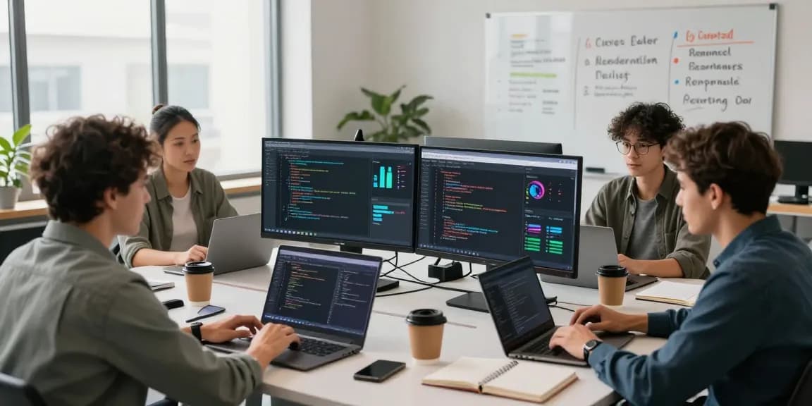 Team collaborating on AI image detector solutions in a modern workspace