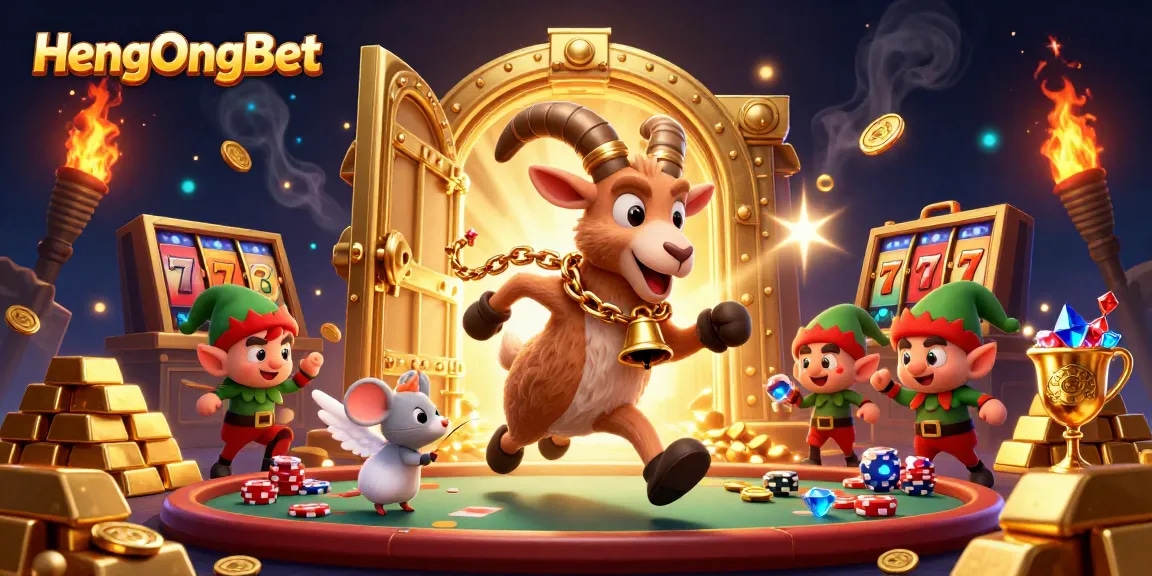 Experience thrilling gameplay at HengOngBet with a lively casino scene featuring vibrant characters and dynamic game elements.