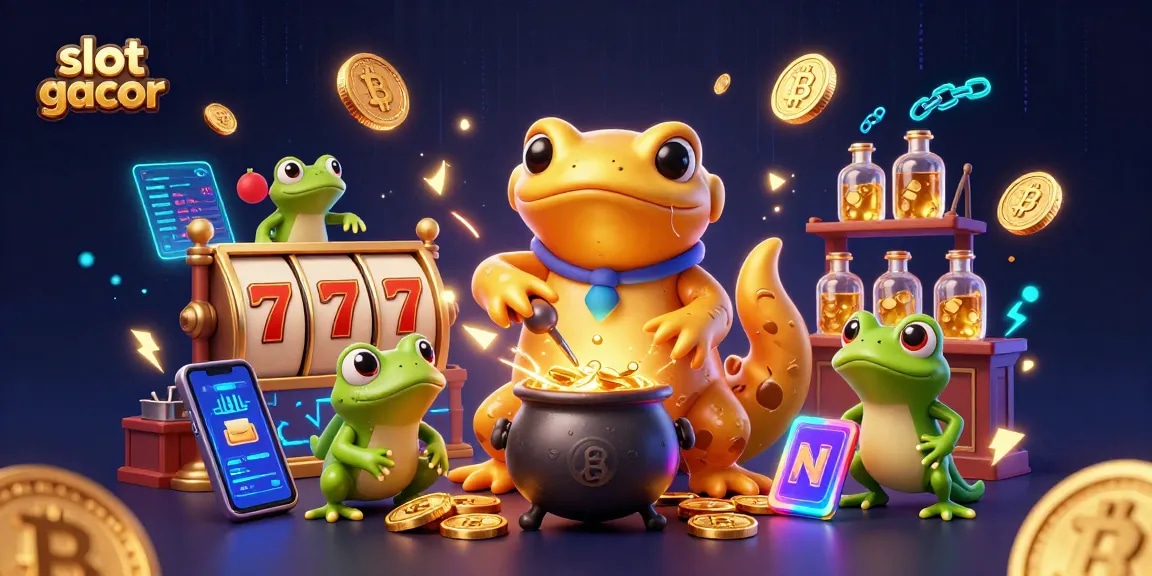 Experience thrilling slot gacor action in a magical 3D scene with golden alchemists and rich casino elements.