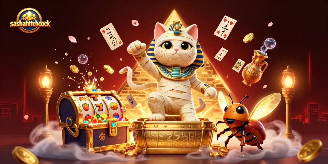 Menghadirkan "sashahitchcock" di casino pyramid dengan karakter kucing mummy dan elemen slot yang menakjubkan.