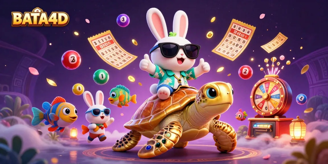 Experience BATA4D’s vibrant online gaming excitement with a colorful 3D casino illustration.