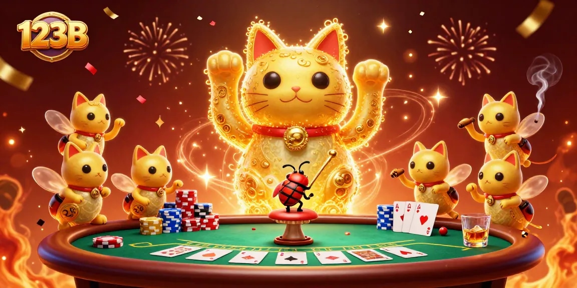 Experience the vibrant excitement of 123B with this animated lucky cat and casino scene.