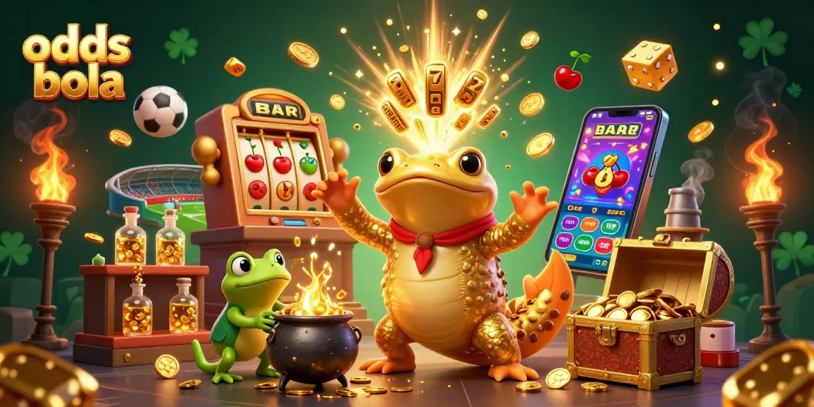 Engage with odds bola in an energetic scene featuring whimsical characters and vibrant sports betting elements.