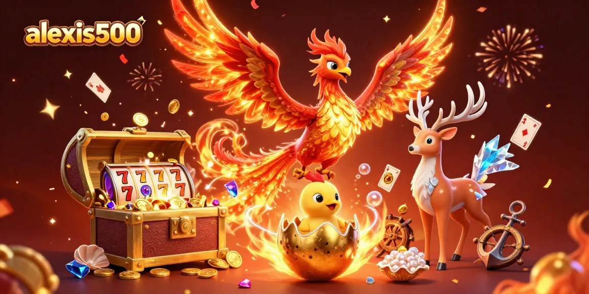 Engage in exciting gameplay at alexis500 with vibrant slot games featuring a fire phoenix and treasure chest.