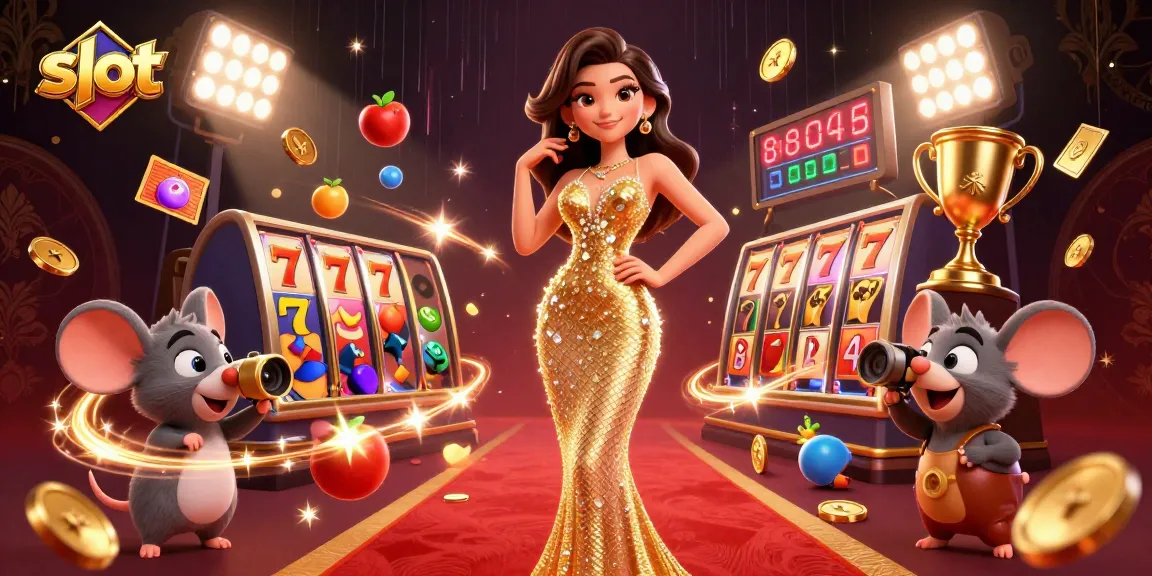 Engage with slot games featuring a glamorous woman and vivid casino elements in a dynamic scene.