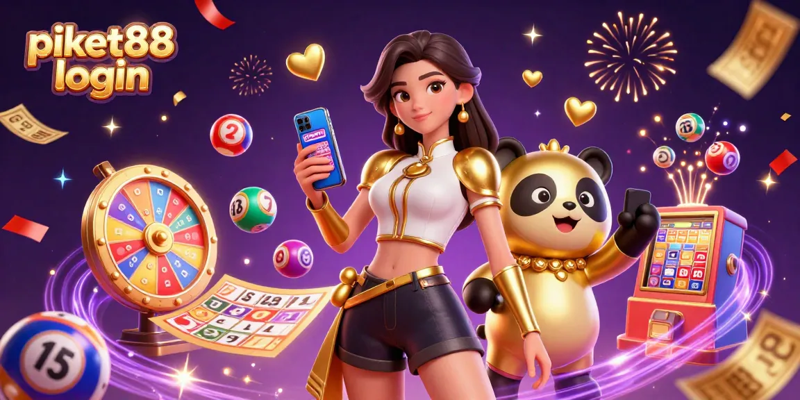 Engage with piket88 login as you explore vibrant casino games with a golden panda mascot.