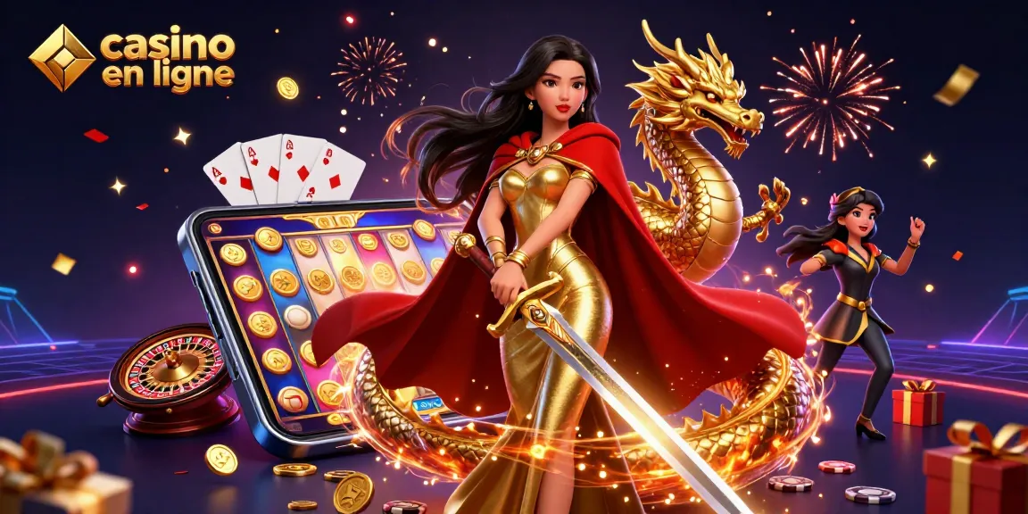 Vivez l'excitation du casino en ligne avec une reine guerrière et des éléments de jeu dynamiques.