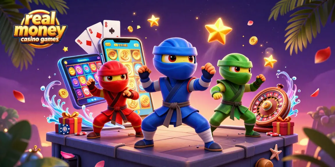 Experience thrill with real money casino games featuring ninja chameleons and vibrant game elements.