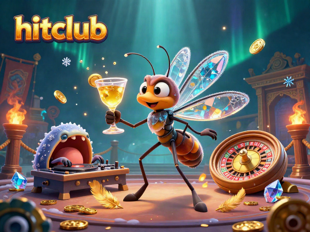 Join the action at hitclub with this vibrant 3D casino illustration featuring dynamic characters and festive elements.