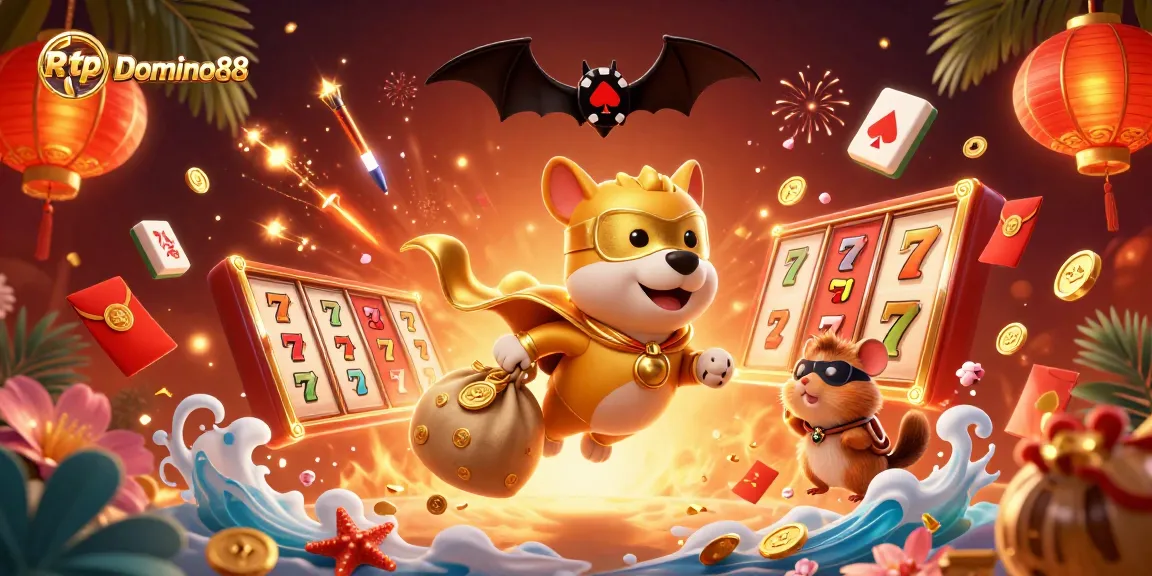 Spin and win with Rtp Domino88 in this dynamic 3D casino world featuring animated characters and vibrant slots.