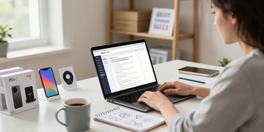 Using AI to write eBay product descriptions in a creative workspace.