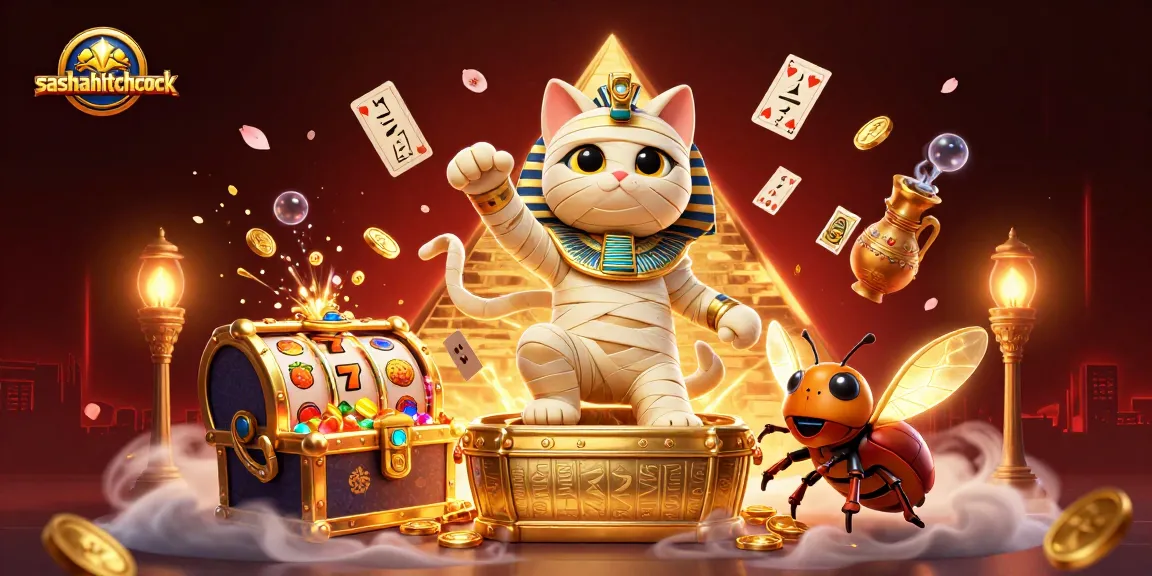 Menghadirkan "sashahitchcock" di casino pyramid dengan karakter kucing mummy dan elemen slot yang menakjubkan.
