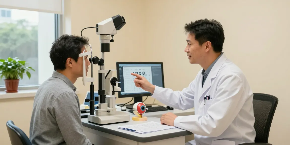 Dr. 湯文傑 examining a patient in a modern eye clinic.