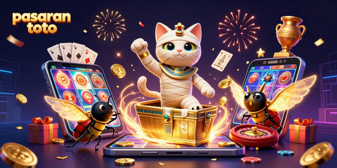 Experience the thrill of pasaran toto with a lively scene featuring an Egyptian mummy cat in a casino.