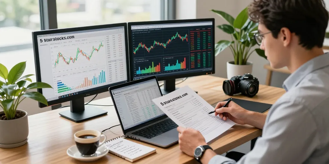 Investor analyzing 5starsstocks.com income stocks in a modern office.