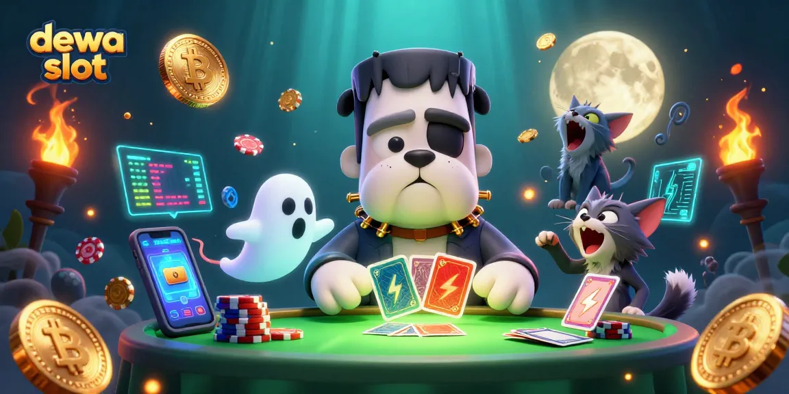 Mainkan dewa slot dengan karakter unik di meja hijau dan koin glowing yang penuh peluang.