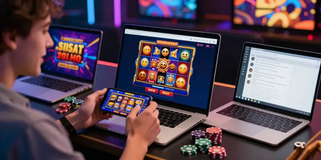 Engaging online casino gaming scene with a smartphone user enjoying server thailand slot games.