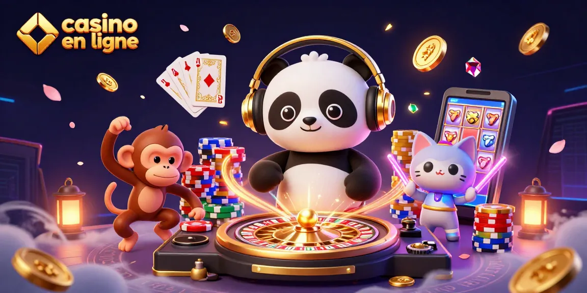 Jouez aux jeux de casino en ligne avec des personnages animés dans une scène festive.