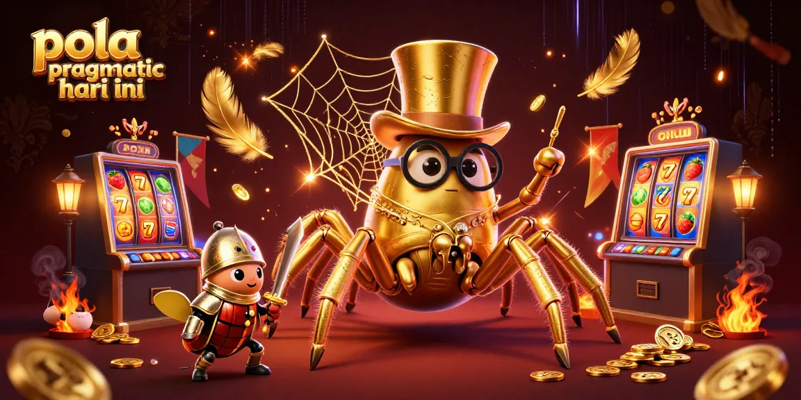 Engage with pola pragmatic hari ini through this vibrant illustration of a golden tarantula weaving winning strategies.