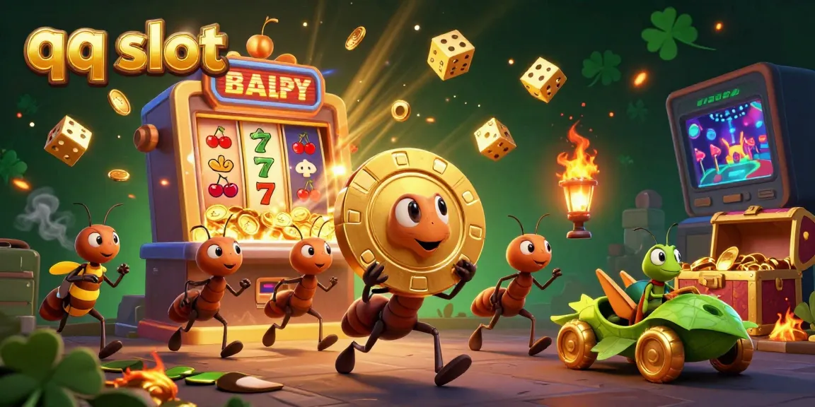 Engaging scene of qq slot-themed heist with ant team running, capturing casino excitement.