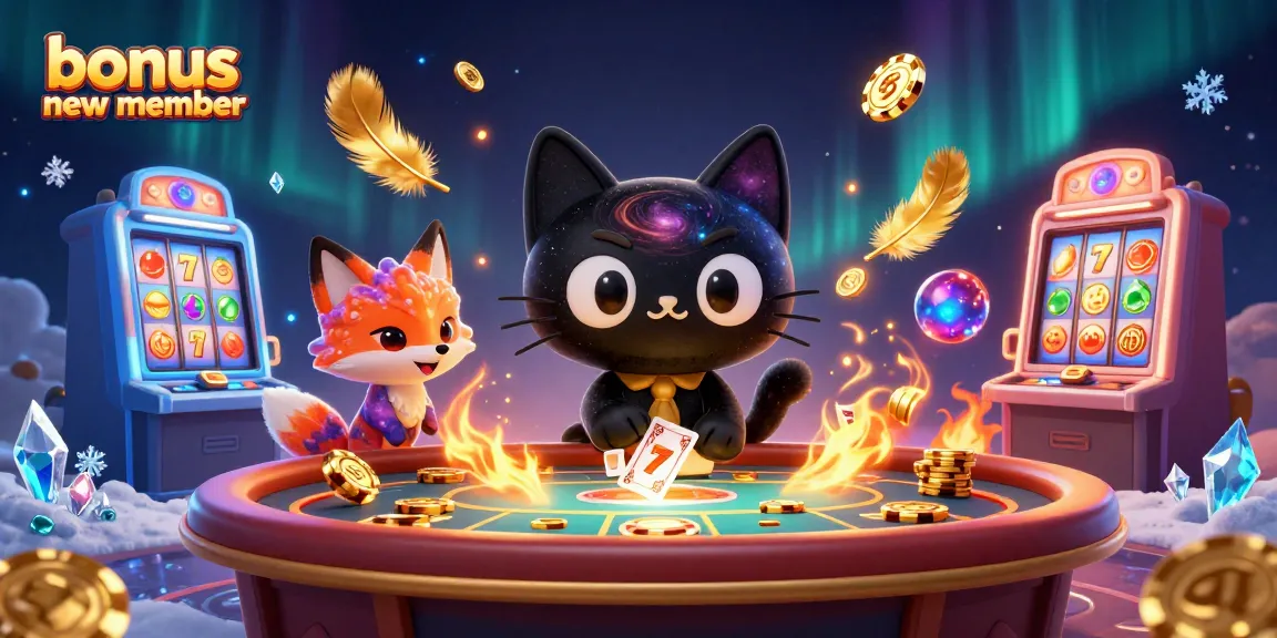 Experience the thrill of a bonus new member promotion in this vibrant cosmic casino scene.