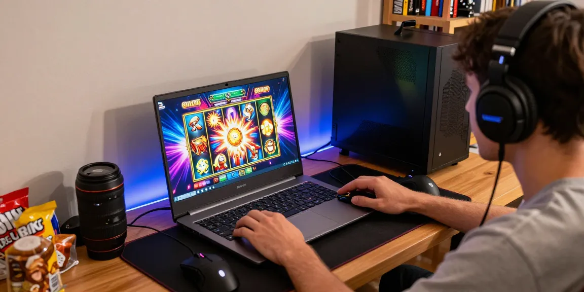 Pengguna Pasar88 bermain slot online dengan suasana yang energik dan aksesori permainan modern.
