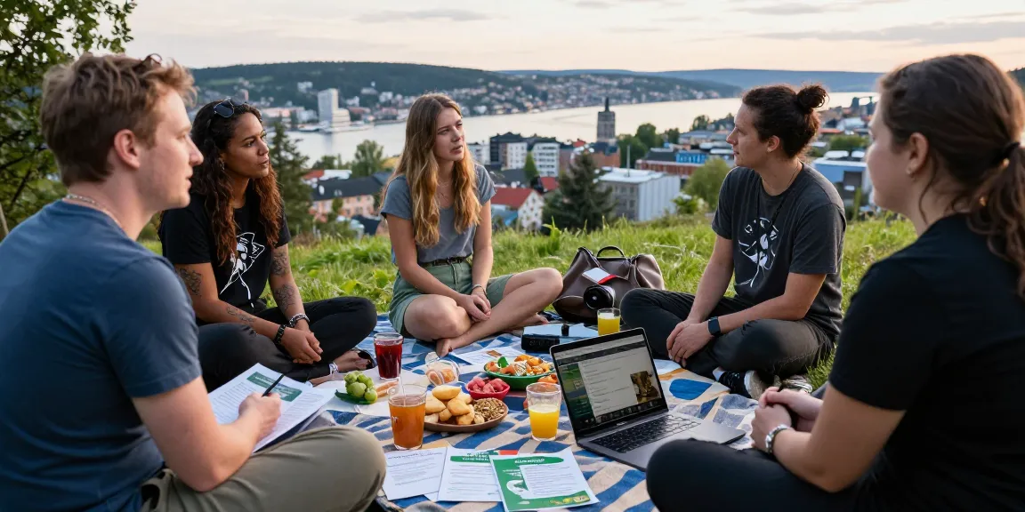 Where To Buy Cannabis In Norge, Oslo? Best Guide discussing cannabis laws among friends in scenic Oslo setting.