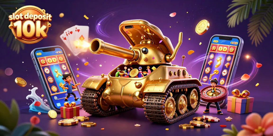 Slot deposit 10k dengan aksi koin emas jatuh dari ponsel di dalam kasino mini yang megah.