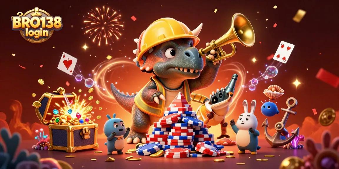 BRO138 login for dynamic gaming in a vibrant casino-themed illustration with exciting characters.
