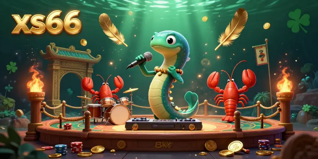 Experience explosive fun with xs66 in a dynamic underwater casino featuring vibrant characters, golden tokens, and music.