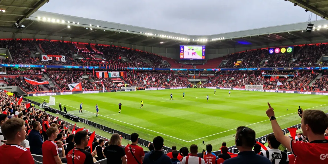 Exciting Premier League match action showcasing bk8th branding with fans and players in vibrant stadium atmosphere.