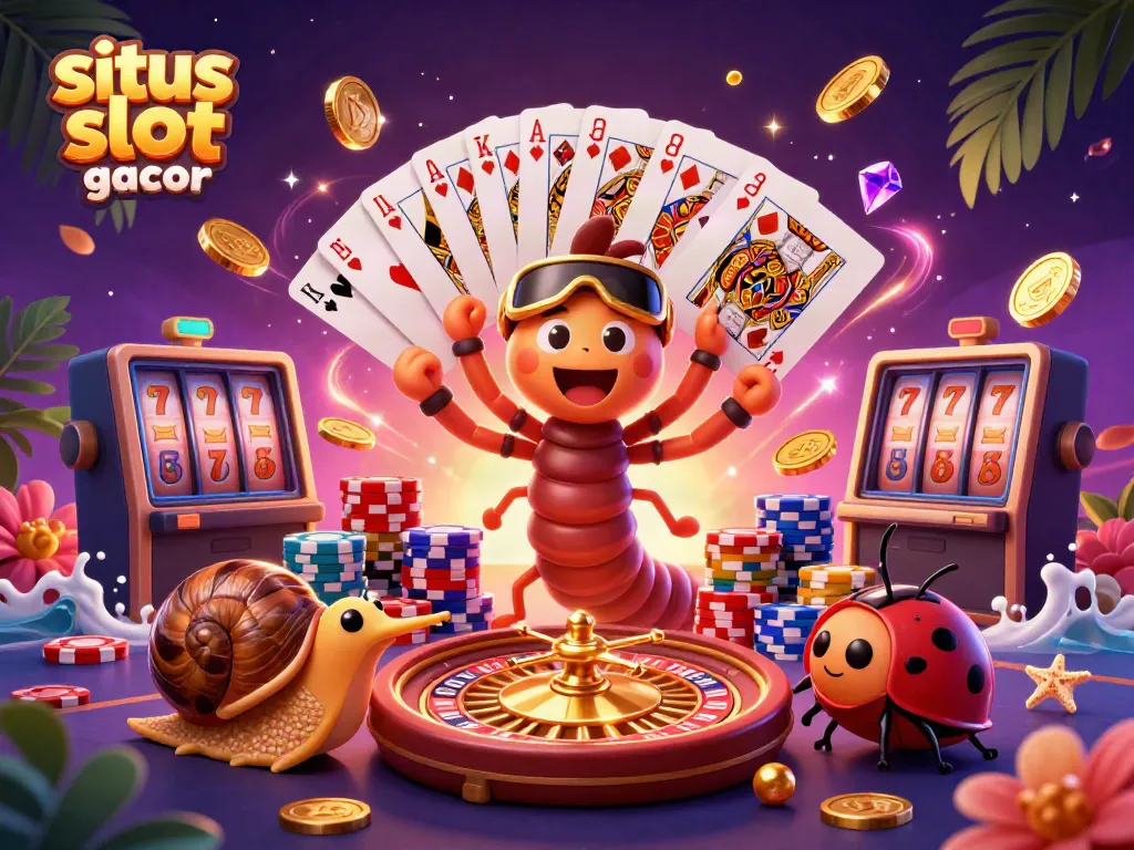 Permainan situs slot gacor menampilkan dealer unik dengan kartu, koin emas, dan kesempatan menang besar.