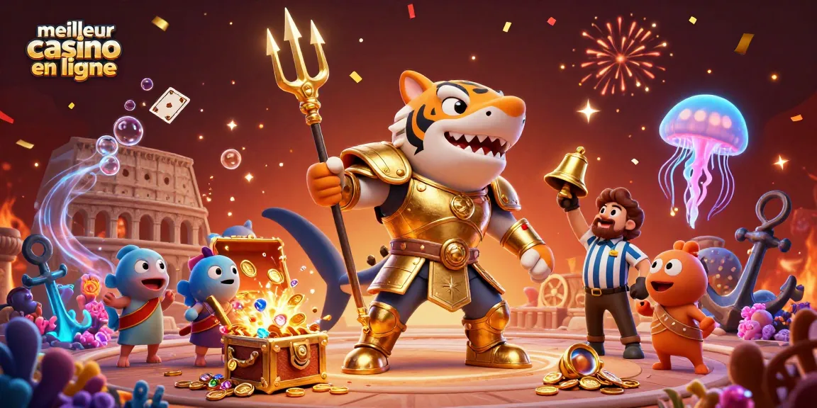 Jouez au meilleur casino en ligne avec nos personnages animés dans une scène dynamique pleine de trésors.