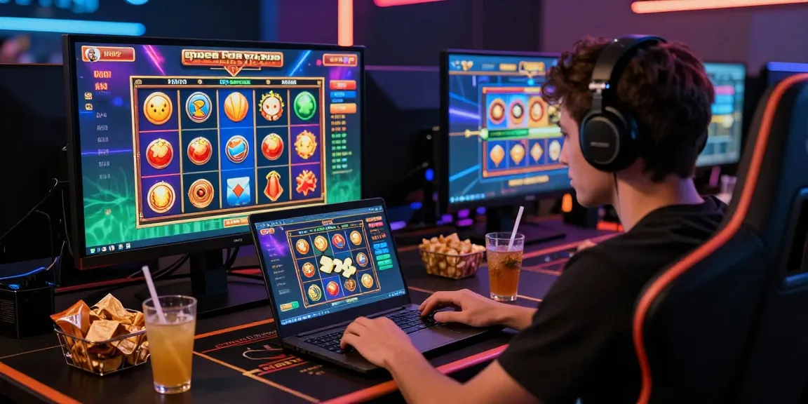 Engaging online gambling gaming setup featuring raja 328 user, vibrant graphics, and casino elements.