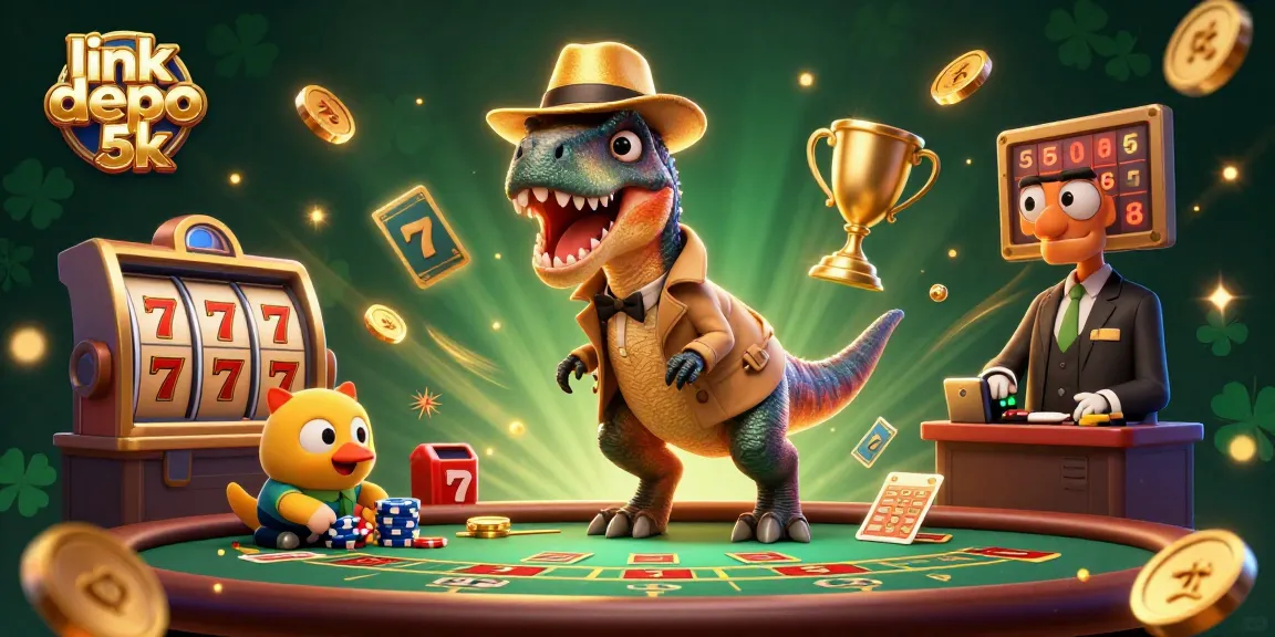 Experience thrilling action with link depo 5k casino elements in a vibrant 3D scene featuring cartoon dinosaurs.
