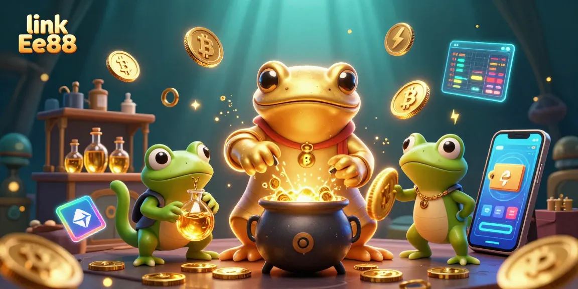 Play exciting games at link Ee88 with 3D golden alchemist in a dynamic casino scene.