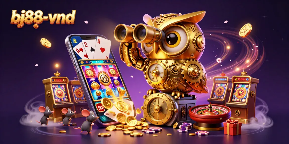 Experience excitement at bj88-vnd with a detailed 3D scene showcasing vibrant gambling elements and characters.