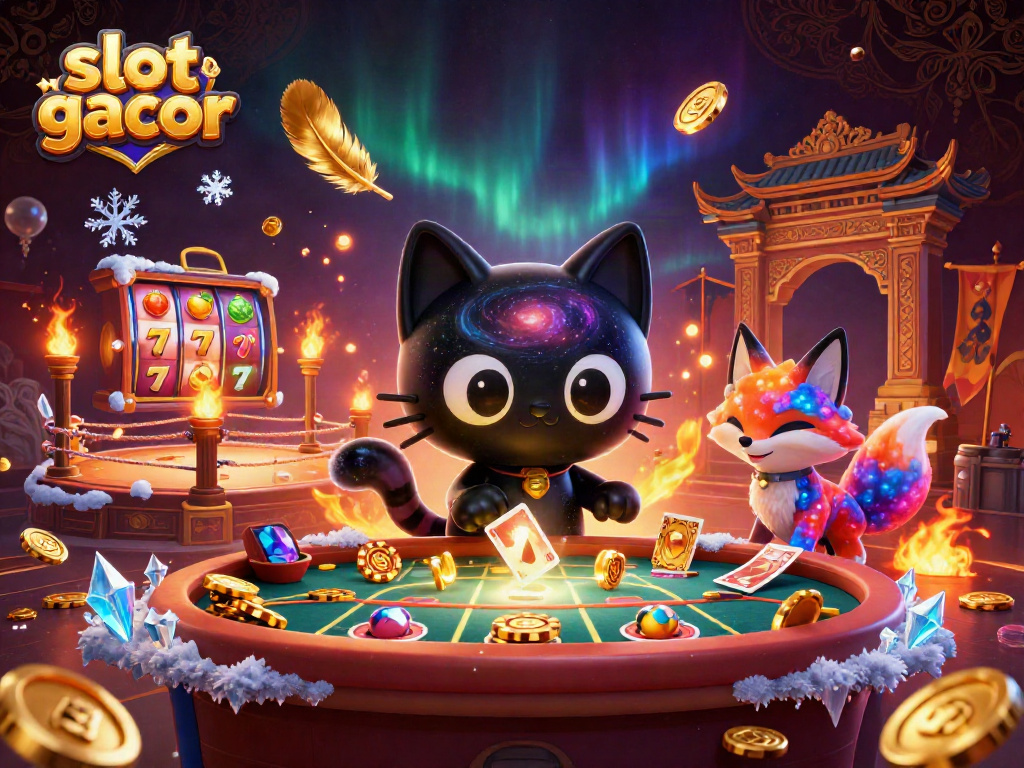 Engage in slot gacor adventures with cosmic characters in a vibrant casino setting.