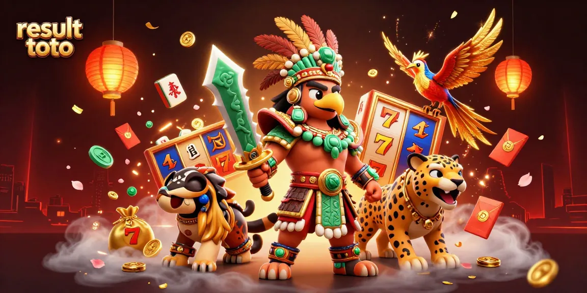 Engage in the thrilling world of result toto with Aztec warriors and vibrant casino symbols.
