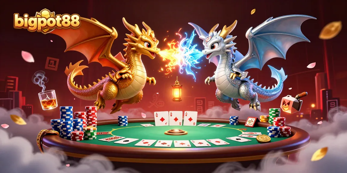 Challenge your luck with bigpot88 as golden and silver dragons clash in a vibrant gaming arena.