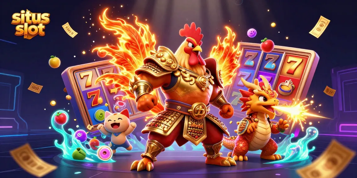 Menangkan jackpot di situs slot dengan karakter unik seperti ayam jantan dan naga berwarna-warni.
