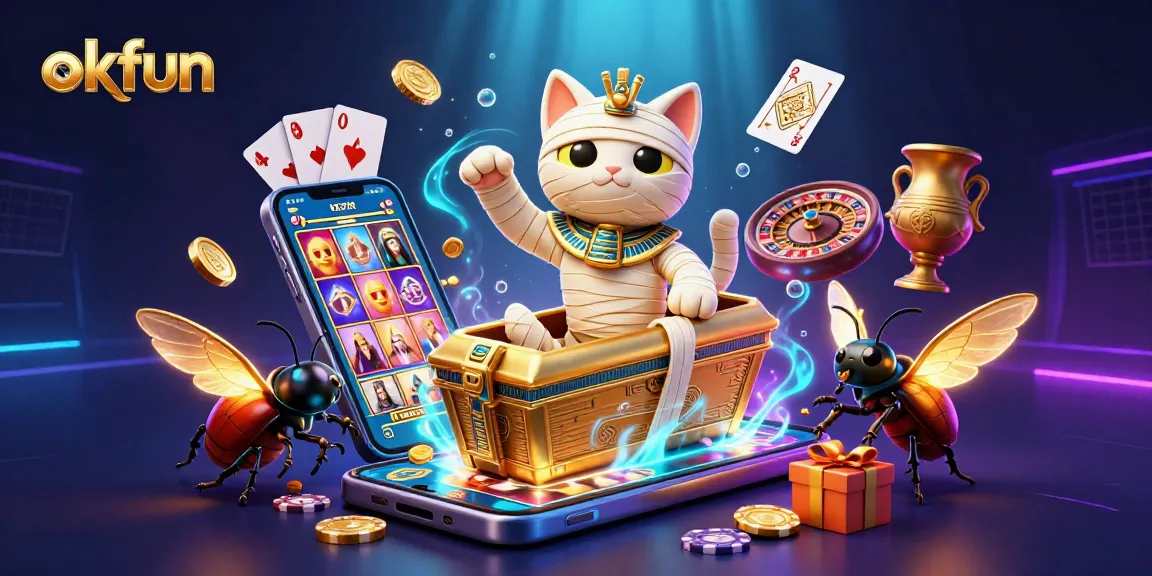Play exciting games at okfun with our unique mummy cat casino experience and glowing game elements.
