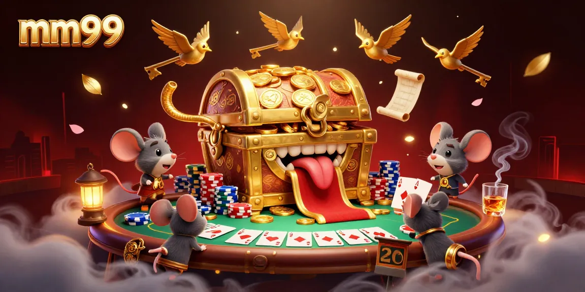 Engage with mm99's thrilling casino experience featuring vibrant poker action and charming cartoon elements.