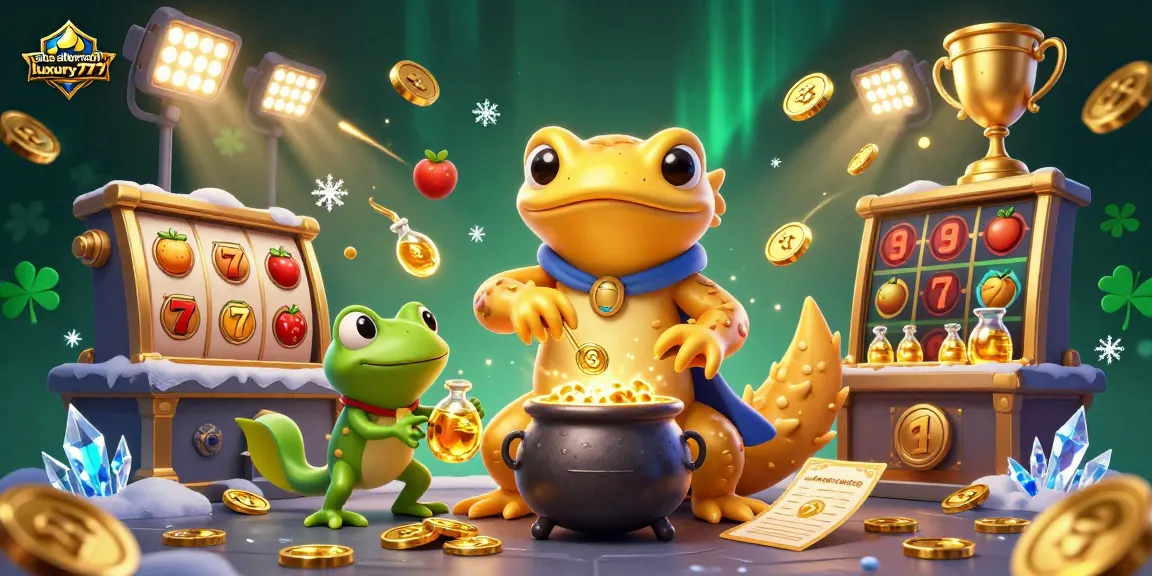 Situs alternatif luxury777 showcases an enchanting scene of a golden salamander alchemist amid vibrant casino elements, ensuring a thrilling gaming journey.