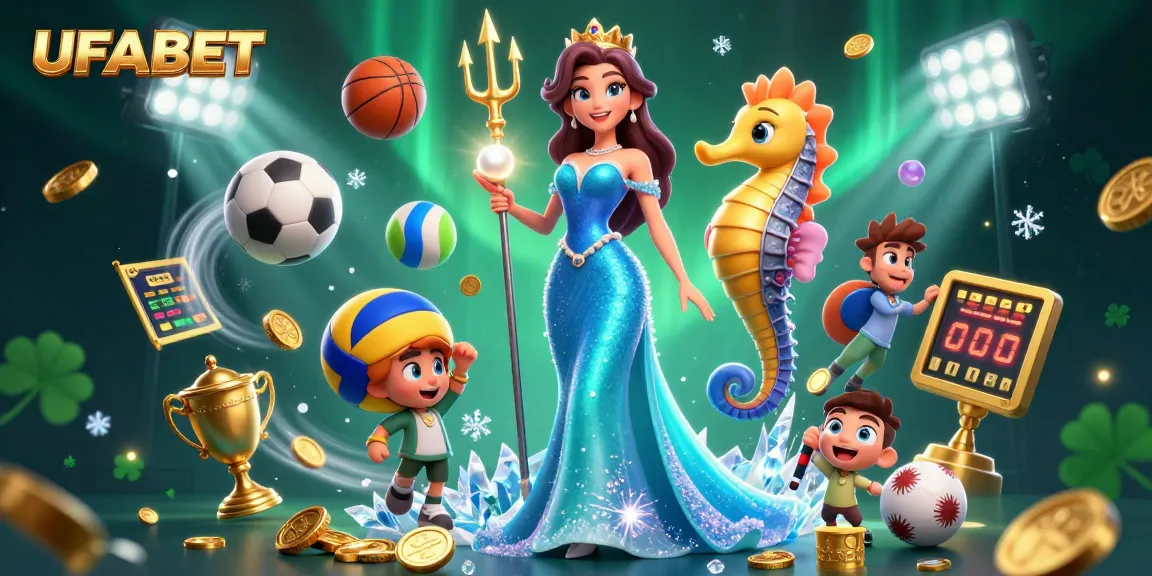 Place bets on UFABET with a stunning underwater casino scene featuring a 3D woman and seahorse king.