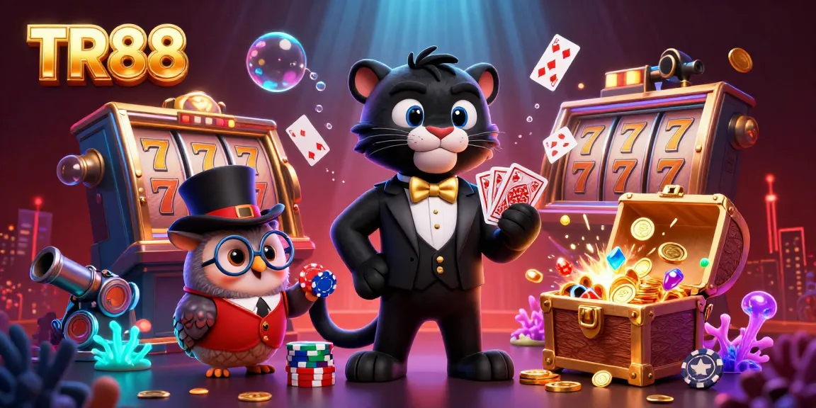 Experience the thrill of TR88 as the stylish black panther deals cards in a vibrant casino scene.