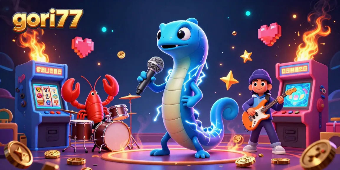 Experience the excitement of gori77 with this vibrant underwater casino scene featuring a DJ electric eel.